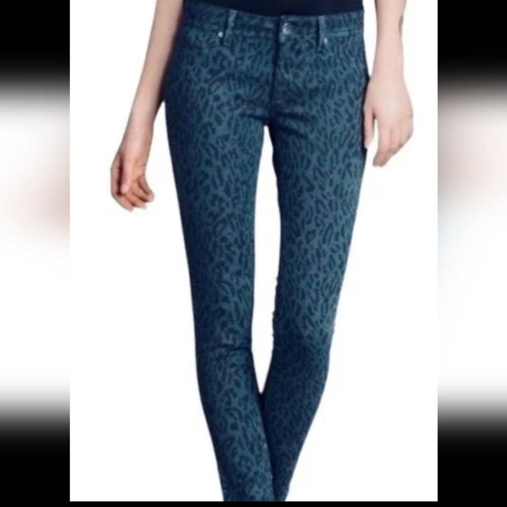 Size 4 NYDJ Blue Leopard Print Skinny Ankle Jeans Leggin Women's